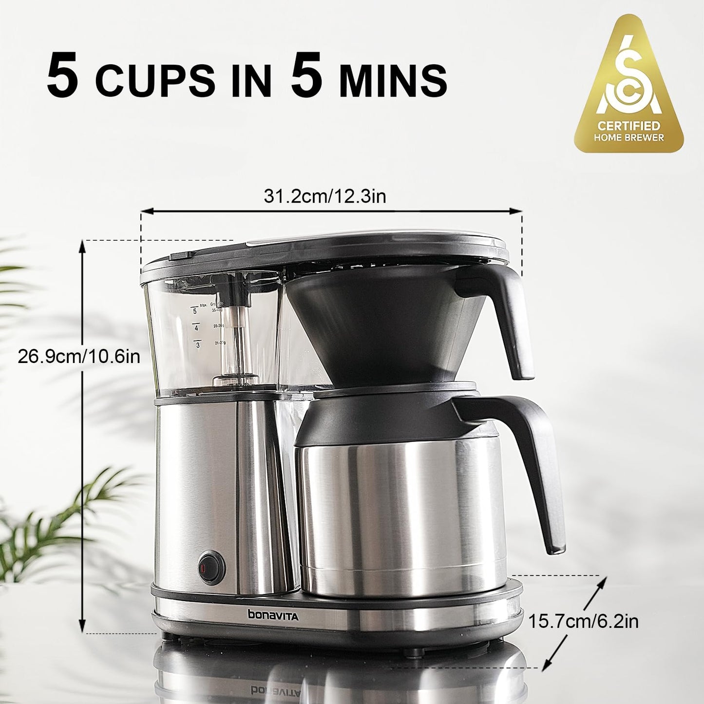 Bonavita Cafetera de Goteo 5 Tazas con Jarra Térmica, BV1500TS
