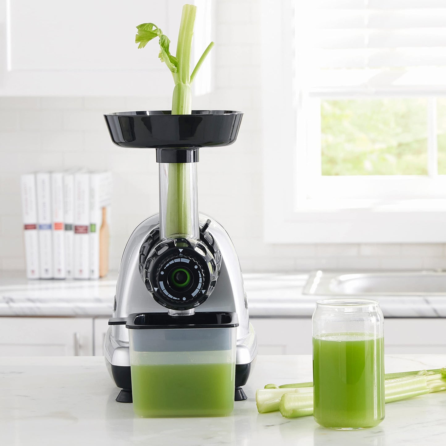 Omega Extractor de Jugo en Frío para Apio, Masticador 200W, Plateado