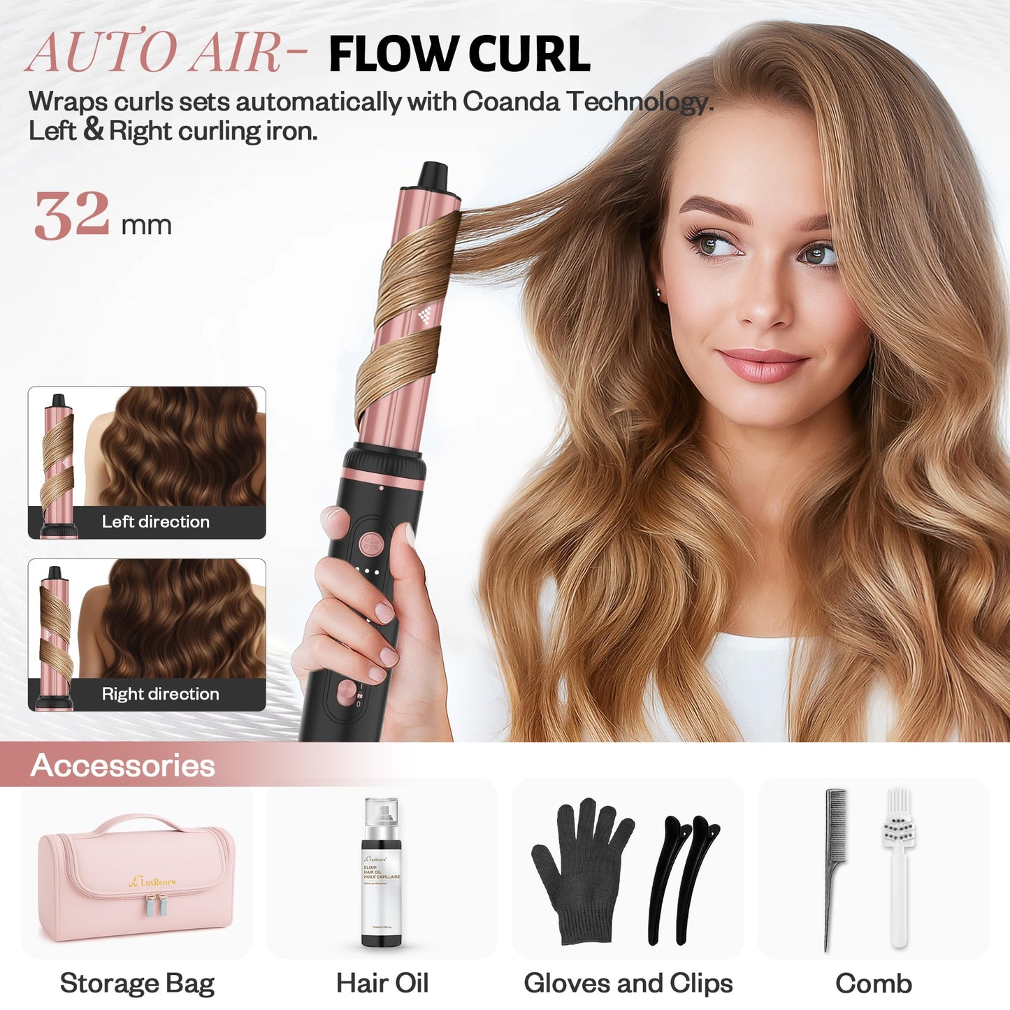 LuxRebuty 7 en 1 Cepillo Secador Profesional para Cabello, Rosa