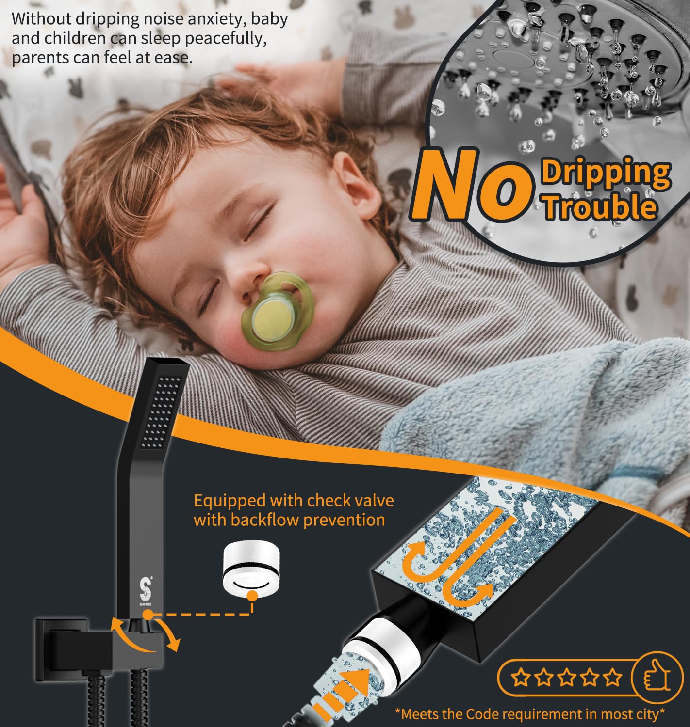 SR SUN RISE Sistema de Ducha 12" Lluvia, Negro Mate