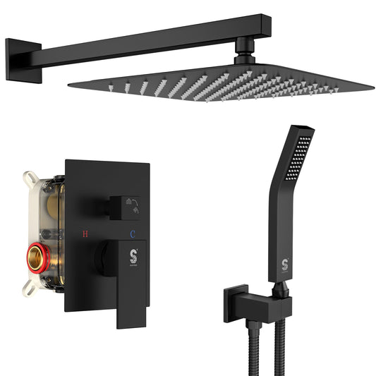 SR SUN RISE Sistema de Ducha 12" Lluvia, Negro Mate