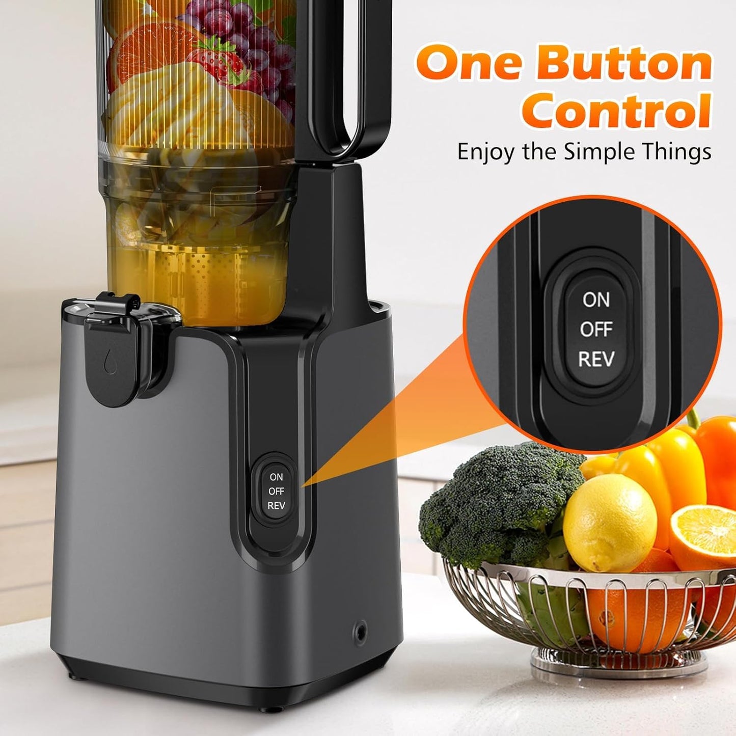 YPONE 400W Slow Juicer Cold Press, Extractor de Jugo con Tolva Grande 5.4"