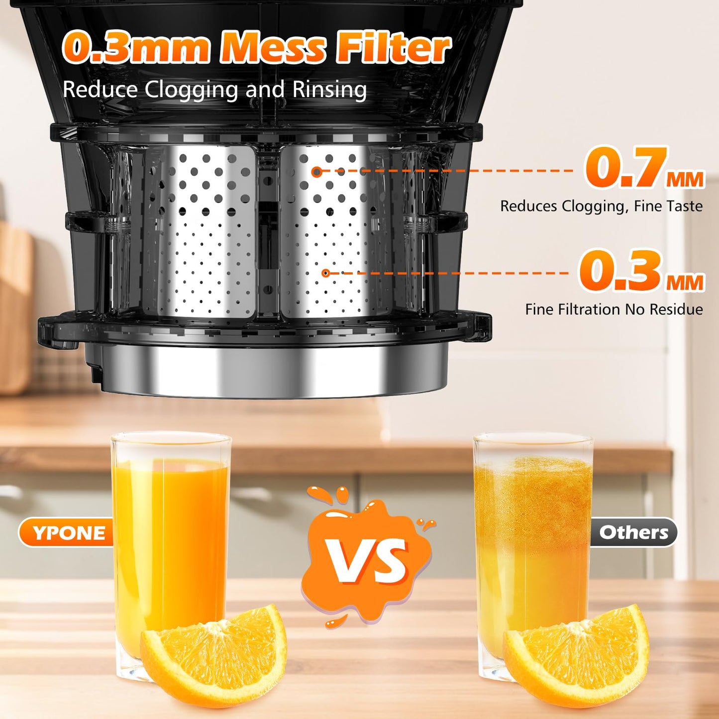 YPONE 400W Slow Juicer Cold Press, Extractor de Jugo con Tolva Grande 5.4"