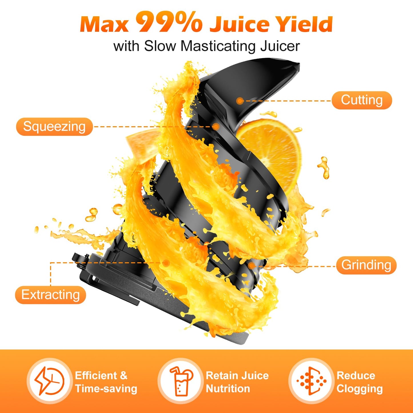 YPONE 400W Slow Juicer Cold Press, Extractor de Jugo con Tolva Grande 5.4"