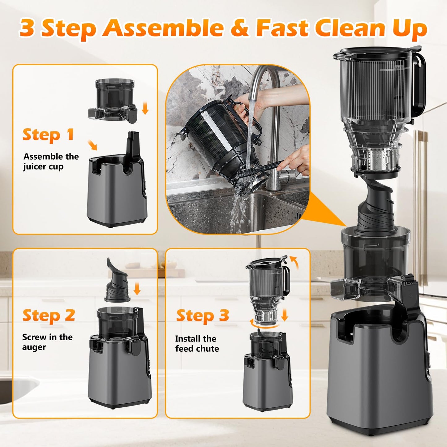 YPONE 400W Slow Juicer Cold Press, Extractor de Jugo con Tolva Grande 5.4"