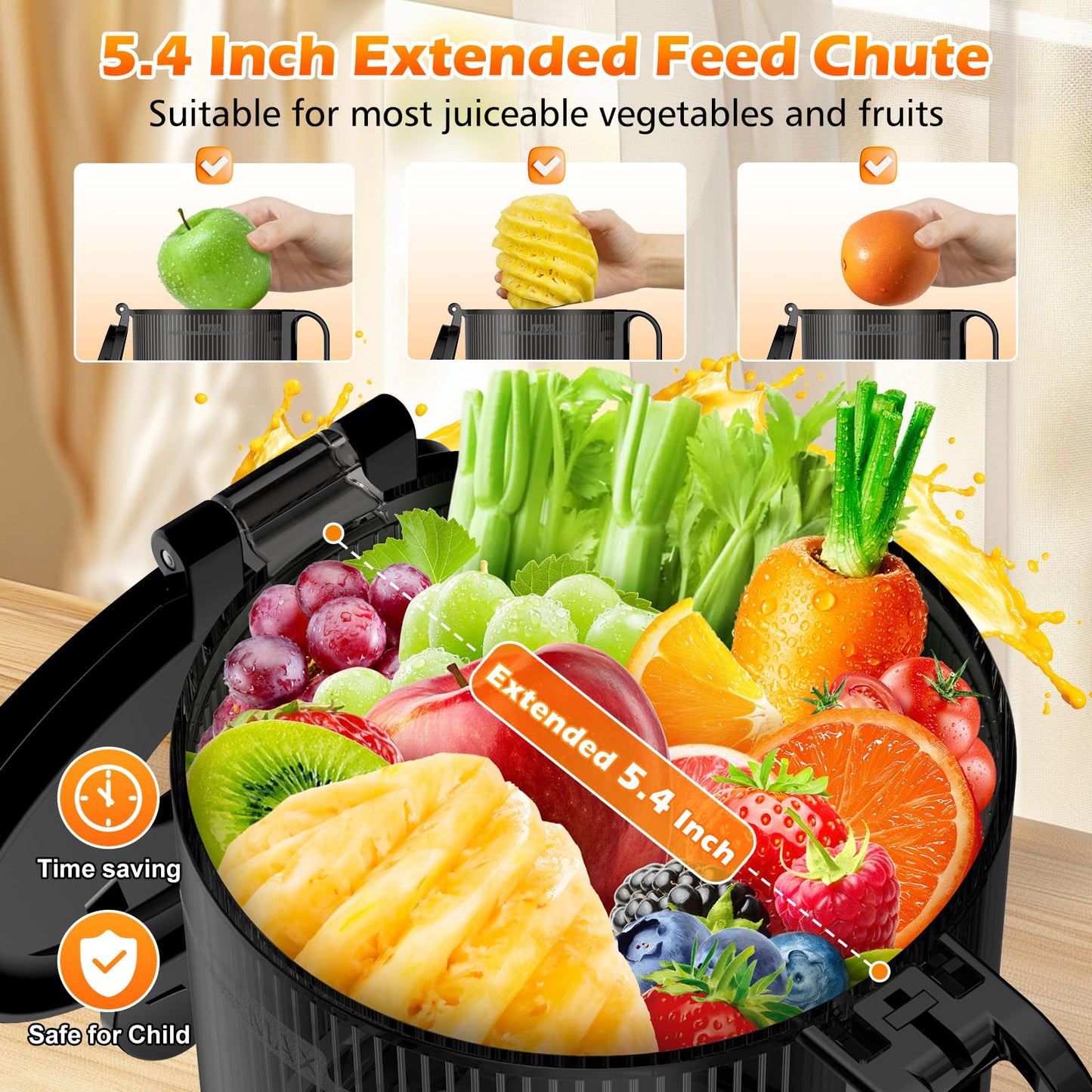 YPONE 400W Slow Juicer Cold Press, Extractor de Jugo con Tolva Grande 5.4"