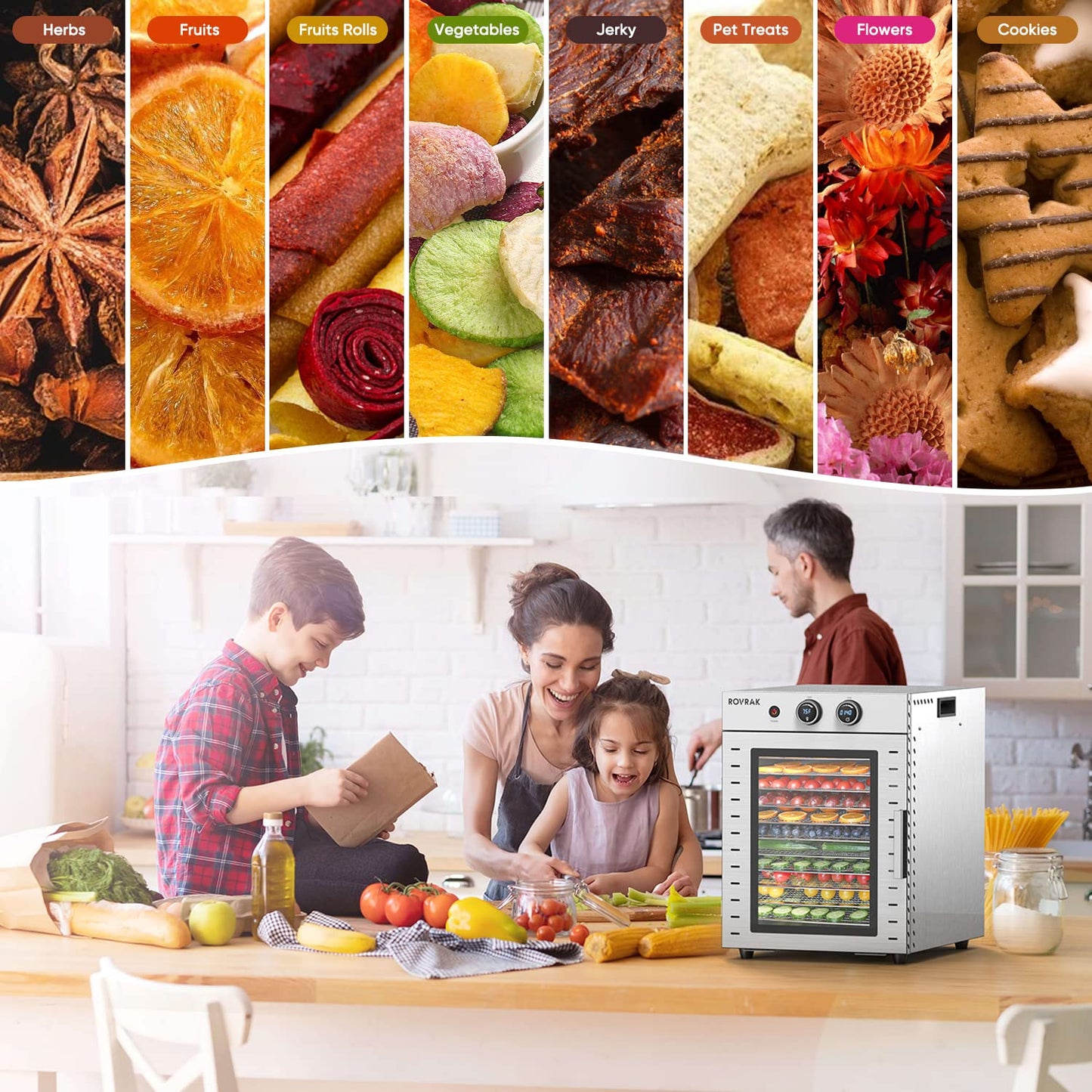 ROVRAk Deshidratador de Alimentos 12 Bandejas Acero Inoxidable, Frutas, Carnes y Hierbas
