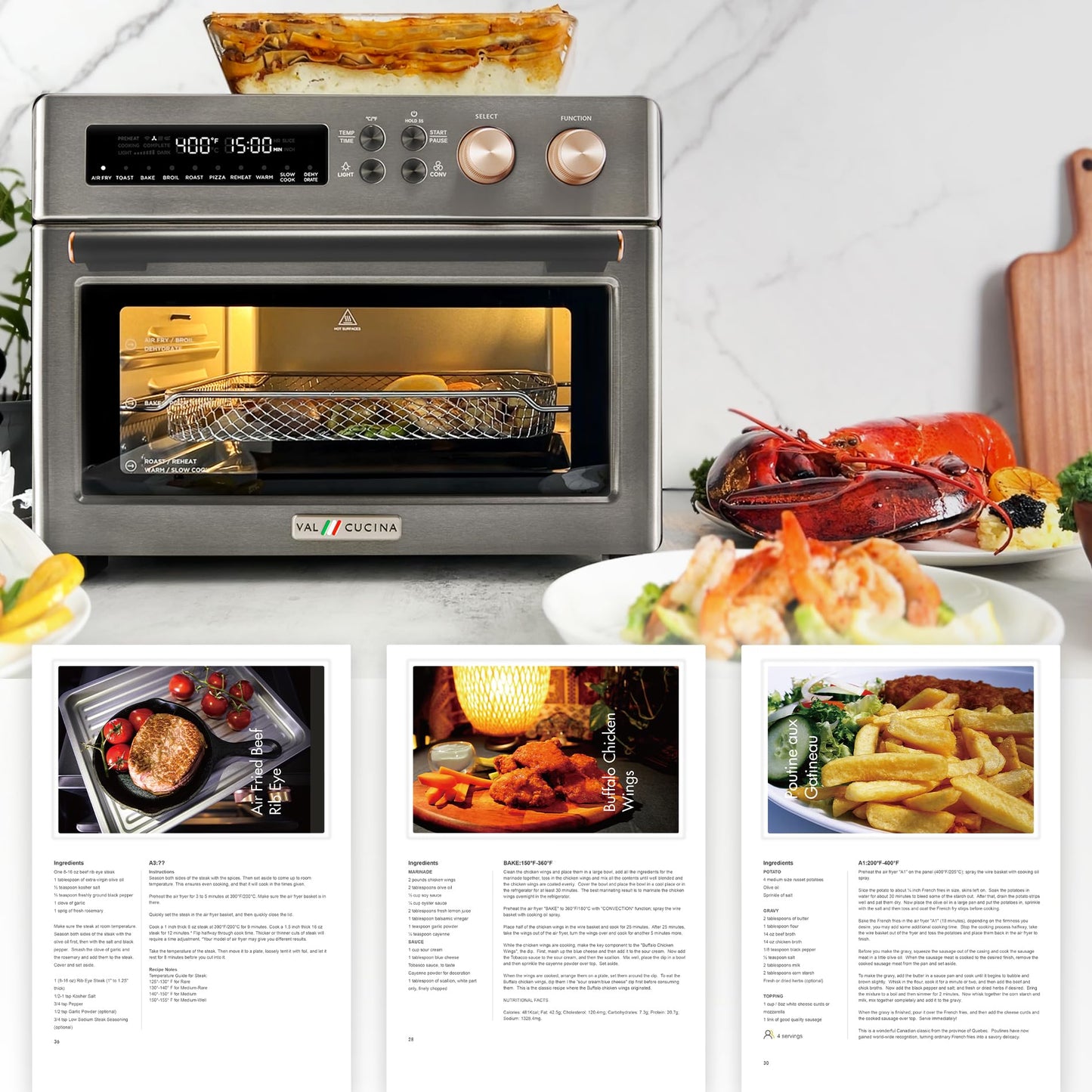 VAL CUCINA Horno Tostador Air Fryer 10-en-1, Negro Mate